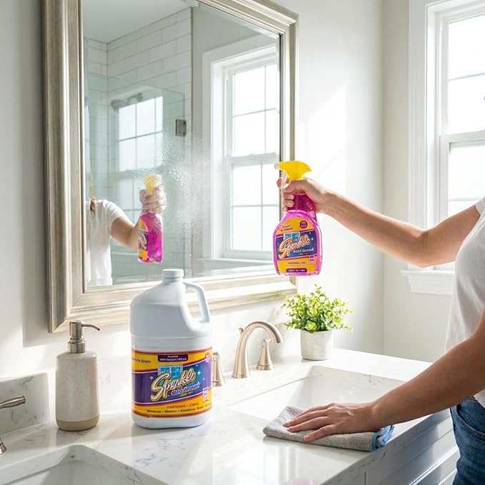 Sparkle Glass Cleaner Spray Bottle & Refill, Ammonia-Free Original Formula Glass Cleaner, Leaves No Streaks, 33.8 FL OZ Spray Bottle & 1 Gallon Refill (Pack of 6)