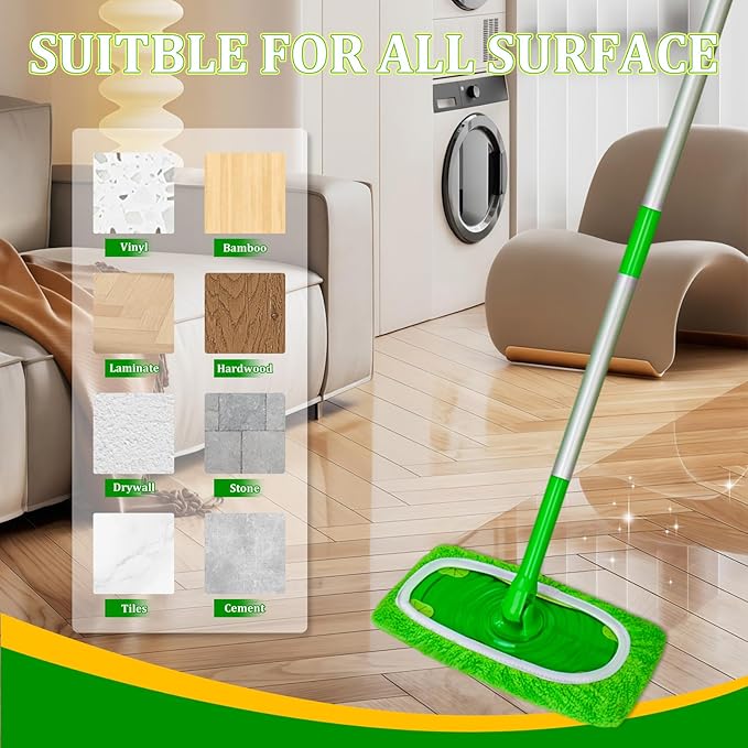 Spin Mop Replacement Set, Compatible with O-Ceda EasyWring 1-Tank Spin Mops 2 Microfiber Mop Head Refills, Adjustable 30–58 in Stainless Steel Handle, Scrubber Brush Head and Spin Base (M, Square)
