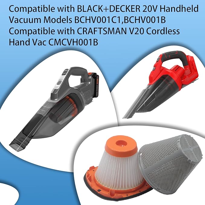 2 Pack HEPA Filter Compatible with BLACK+DECKER 20V MAX POWERCONNECT Handheld Vacuum Models BCHV001C1, BCHV001B, Fits CRAFTSMAN V20 Cordless Hand Vac CMCVH001B,Compare to Part #N900287