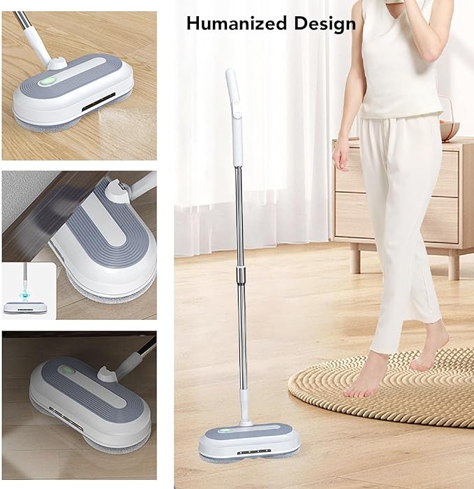 Cordless Electric Mop, Dual Motor Electric Spin Floor Mop with Water Sprayer, Powerful Automatic Floor Polisher Mops for Hardwood, Tile, Marble All Floors (US Plug 100‑240V)