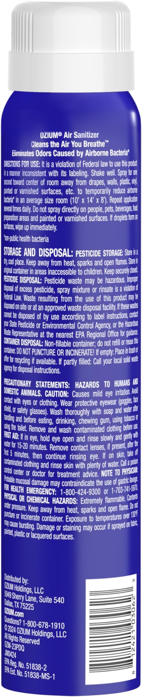Ozium 3.5 Oz. Air Sanitizer & Odor Eliminator for Homes, Cars, Offices and More, Vanilla Scent, 2 Pack