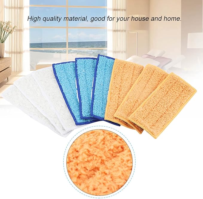 9 PCS Replacement Microfiber Mop Pads, Washable Head Fit Flat Spray Mops, Reusable Head Refills for Flat, 6.89x2.76in Multi Color Set (White Orange Blue)