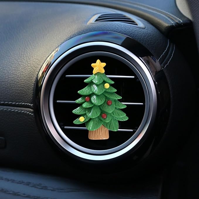 Set of 5 Christmas Car Air Freshener Vent Clips, Cute Santa Elk Snowman Xmas Tree Air Conditioning Outlet Clip Charms, Fun Car Interior Decoration Accessories