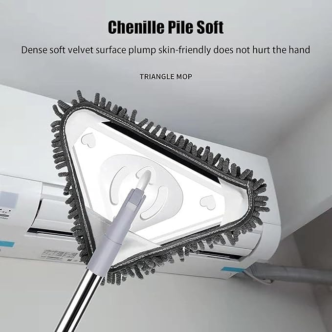 c,360 Degree Rotatable Microfiber Triangular Cleaning Mop Adjustable Spin Scrubber Tool,Triangle Cleaning Mop Multifunctional Telescopic Microfiber Clean Mop for Tub,Tile,Floor(A)