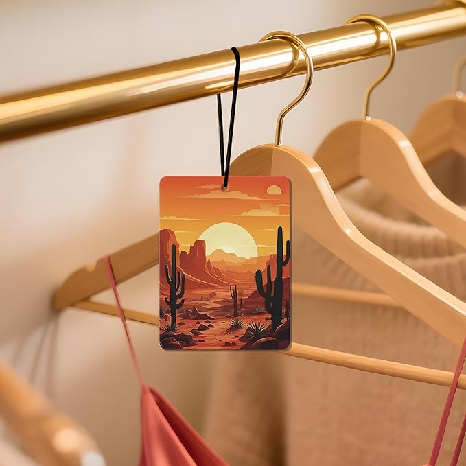 Desert Cactus Sunset Car Air Freshener 4 Pcs, Western - Themed Hanging Air Freshener for Cars, Closet, Drawer, Boho Desert Car & Home Decor for Nature Lovers