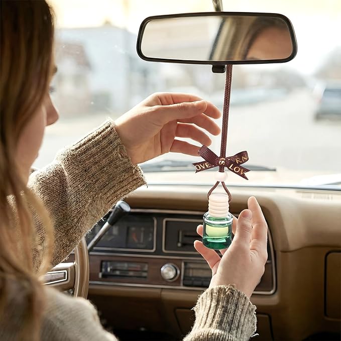 Mudder 50 Pcs Gradient Hanging Car Air Freshener Empty Clear Glass Diffuser Bottles for Essential Oils Perfume Pendant for Women Guests Wedding Favors Employee Appreciation Gifts(Cylinder,Colorful)