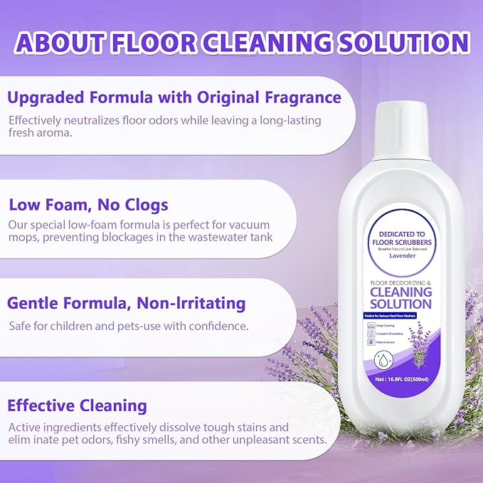 Multi-Surface Floor Cleaning Solution Compatible with Tineco iFLOOR 2/3/5 & FLOOR ONE S3/S5/S6/S7 PRO, Low Foam Floor Cleaner for All Cordless Wet/Dry Vacuum & Robot Vacuums Mop (2 Bottle, Lavender)