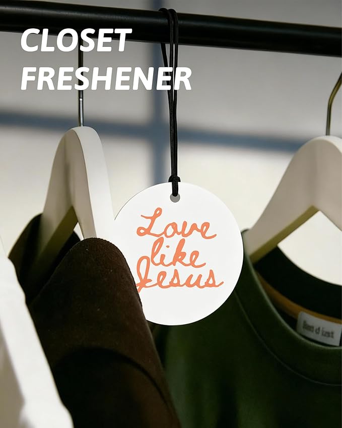 Orange Christian Round Car Air Freshener 4 Pcs, Girly Orange Bow Floral Religious Hanging Air Freshener for Cars Closet Drawer Books, Cute Preppy Car Accessories Mirror Decor for Women