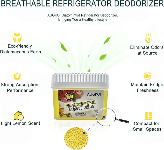 Diatomaceous Earth Gel Refrigerator Deodorizer, More Effective than Activated Charcoal and Baking Soda, Nature-Based Fridge Deodorizer, Eliminates Odors, Extends Food Freshness, 1 Packs