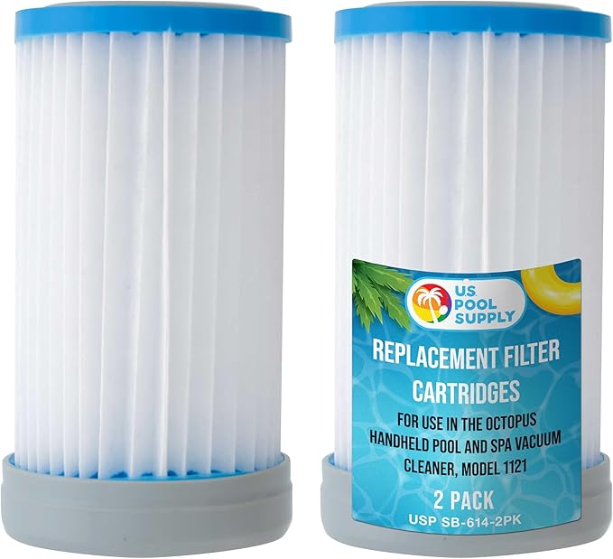U.S. Pool Supply 2 Replacement Filter Cartridges for Use in The Octopus Handheld Pool and Spa Vacuum Cleaner, Model 1121 - Provides Premium Clean Water Filtration, Removes Finest Swimming Pool Debris