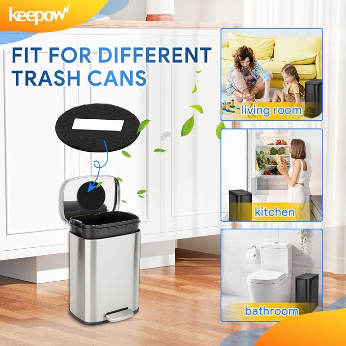 KEEPOW Trash Can Deodorizer Stick On, 12 Pack 7.25" Garbage Can Deodorizer Stick On Compost Bin Filter, Compost Filters for Countertop Bin Compost Pail Counter Refill Sets (Round)