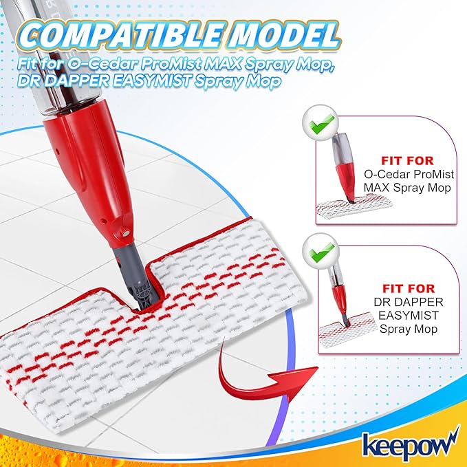 KEEPOW Mop Pads Refills Compatible with O-Cedar Promist Max Spray Mop Double-Side Washable Reusable Flip Mopping Pads Replacement for Dry Wet Floor Cleaning,5 Packs