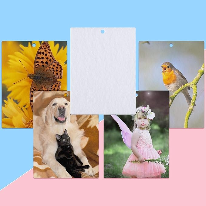 Maitys 100 Pieces Sublimation Air Freshener Sheets – DIY Felt Air Fresheners with Bags & Rope for Car & Home Decoration, Rectangle Fragrant Blanks