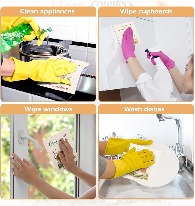 5PCS Swedish Dishcloths for Kitchen, Reusable Dish Rags for Washing Dishes with Clips, Non-Scratch Kitchen Towels and Dishcloths Sets, Washable Swedish Dish Cloths, No Odor(Dog)