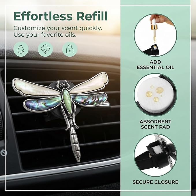 Dragonfly Car Vent Clips Cute Air Freshener Clip Accessories Decorations for Decor Iridescent Abalone Dashboard Ornament for Women