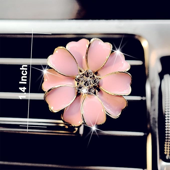 2 Pieces Daisy Flower Air Vent Clip Cute Car Air Freshener Clip Bling Rhinestone Car Air Outlet Decorations Charm Car Inter Decor Accessories for Girls Women