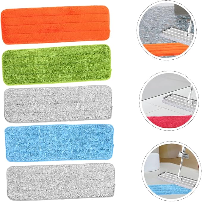 5pcs Fiber Mop Pads Replacement Reusable Cleaning Pads for Mops for Hardwood Tile Laminate Floors Compatible Various Types