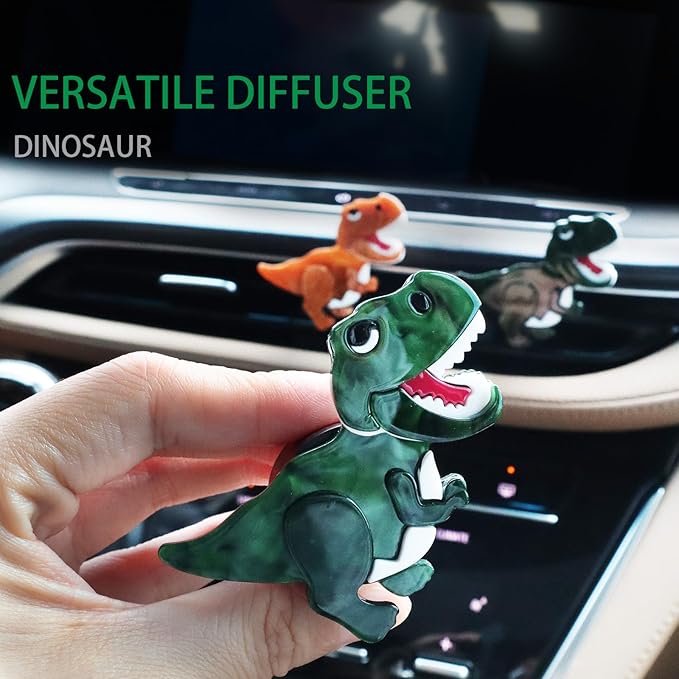 Dinosaur Car Air Freshener Vent Clip,Refillable Aroma Diffuser with T-Rex Design,Customizable Scents and Interchangeable Decor for Women,Teens,New Drivers (Green)