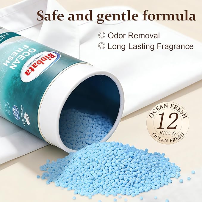Eco‑Friendly Scent Beads Laundry 30oz, Gentle In‑Wash Scent Booster Beads with Plastic Free Recyclable Package, Up to 85 Washing Cycles for 12 week Long-Lasting Freshness, Ocean Fresh Scent