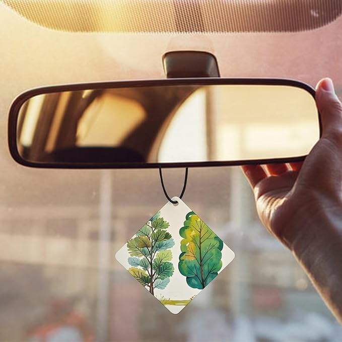Spring Watercolor Eucalyptus Trees Car Air Fresheners Gray Rhombus Aromatherapy Tablets for Car Decor Bedroom Wardrobe Shoe Cabinet Quickly Eliminate Odors Pendant Decor