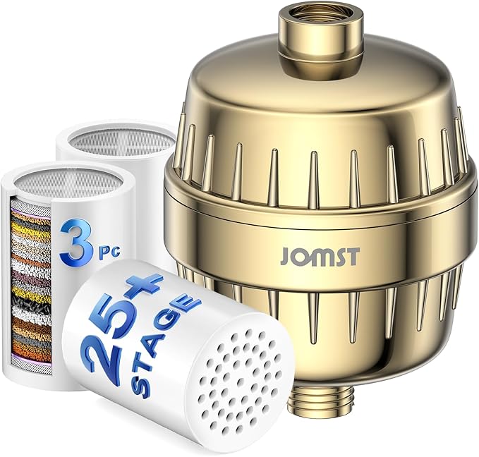 SHOWER FILTER PACKAGE - ANTI CHLORINE SPECIALTY ! - 25+ Stage - 3 Cores - Boosting Output - Remove 99.99% Impurities AND 97.45% Chlorine - Improving Skin, Hair and Nails's Condition - Gold