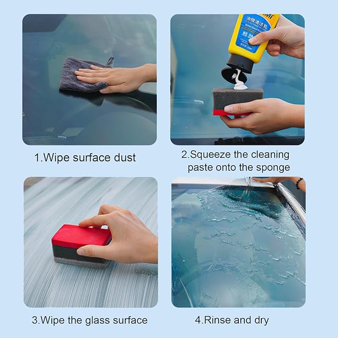 Glass Oil Film Remover, Car Coating Spray Oil Film Cleaning Emulsion Glass Cleaner, Glass Film Removal Cream with Sponge (5pcs)