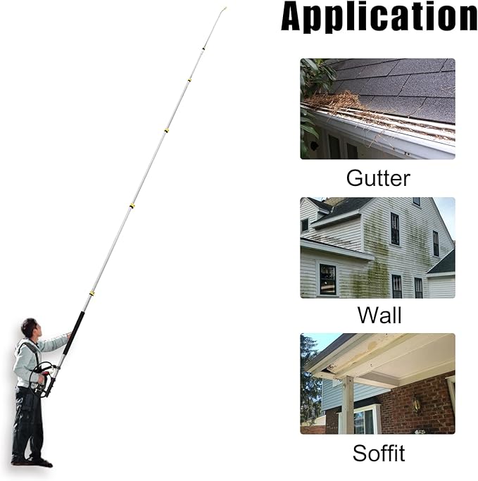 JANZ 24 FT Pressure Washer Telescoping Wand with Power Washer Extension Wands, Brush Head, Gutter Cleaner, 7 Spray Nozzle Tips, 2 Hose Adapters and Support Belt TW-004