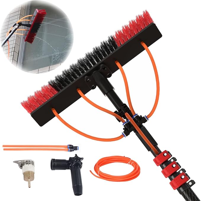 Water Fed Pole Kit Outdoor Window Cleaner Glass Solar Panel Cleaning Tools, Window Washing Kit with 3.6 to 12 M Telescoping Extension Pole (30cm Brush 24FT/7.2M)