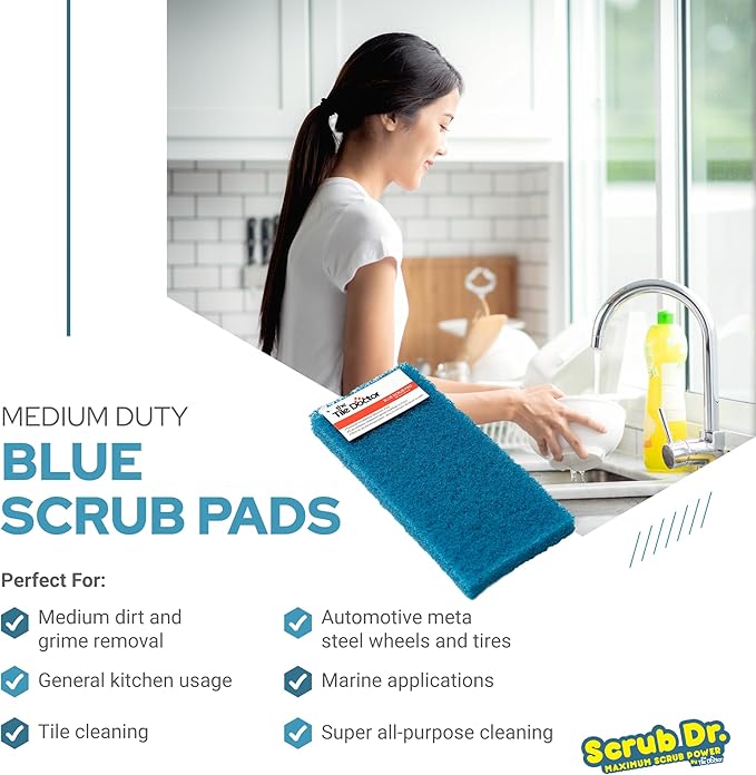 Scrub Doctor Scrub Pads - Commercial Grade Scrubber Sponge, Reusable Eco-Friendly Cleaning Supplies (Blue - Medium Duty, 12 Pack)