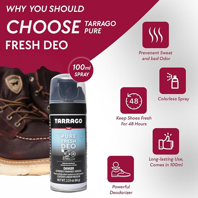Tarrago Shoe Freshener & Foot Odor Eliminator Spray- Shoe Deodorizer 3x100mL