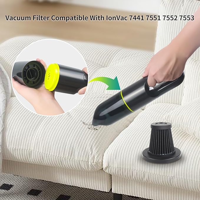 Replacement Filter Compatible with IonVac Lightweight Handheld Cordless Vacuum Cleaner,Fits Models:7441 7551 7552 7553 (4 Packs)