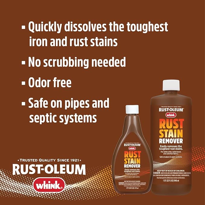 Rust-Oleum Whink Rust Stain Remover | Heavy-Duty Iron Stain Remover For White Toilets & Sinks, Colorfast Fabric & Carpets | 32 oz | 6 Pack