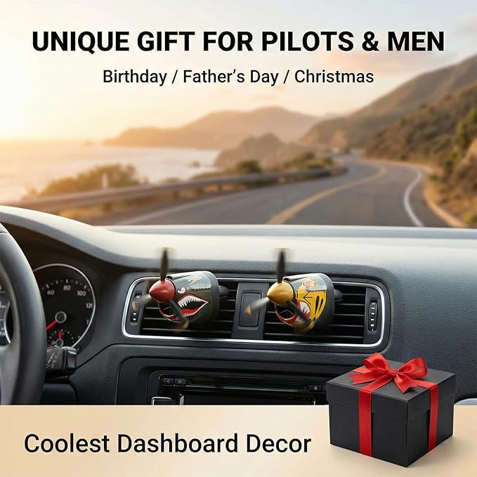 P-40 Warhawk Car Air Freshener with Spinning Propeller - Vent Clip Dashboard Decor for Men, Long Lasting Odor Eliminator & Aviation Gift (1pcs-shark)