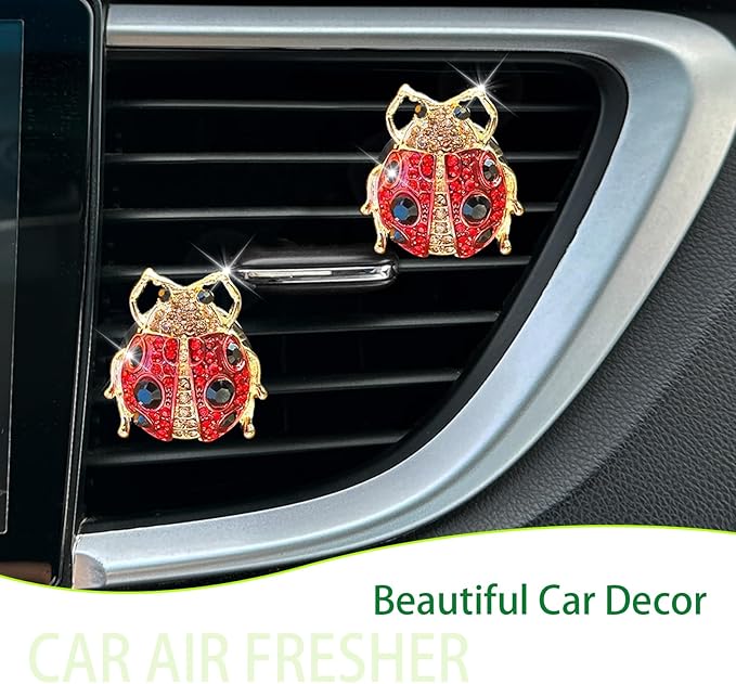 Ladybug Car Accessories,2pcs Red Lady Bug Air Vent Clips Cute Car Air Freshener,Bling Rhinestone Car Decor for Women,Refillable Outlet Diffusers
