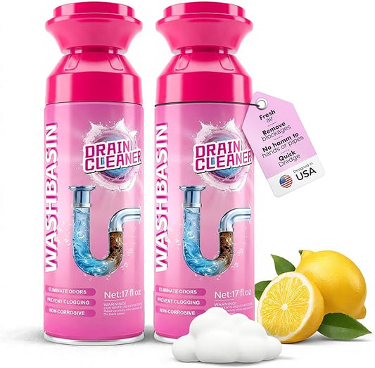 Foaming Drain Cleaner, Powerful Sink Drain Cleaner Foam That Clears Hair & Eliminates Odors, Fast Clog Removal, Safe Sink Cleaner and Deodorizer for Kitchen Sinks Bathroom Drains Tubs Showers (2Pcs)