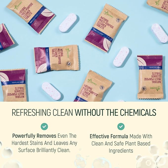 12 Pack Natural Multi-Purpose Cleaner - All Surface Multipurpose Cleaning Tablets Refill - Eco-Friendly Product & Cleaning Supplies - 1 Tablet = 17oz Spray (204oz Total) - Calm Lavender
