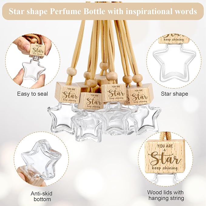 36 Pcs Employee Appreciation Gifts 8ml Car Diffuser Air Freshener Hanging Ornament Empty Glass Essential Oil Bottle Thank You Gift for Volunteer Administrative Professionals Staff Coworker Teacher
