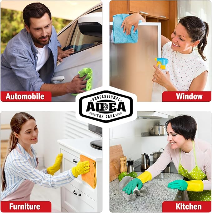 AIDEA Microfiber Cleaning Cloth 12 Pack, Microfiber Towels for Cars, Soft & Absorbent Cleaning Rags, Premium Lint Free Shop Towels for House, Kitchen, Car, 12inx16in, Black