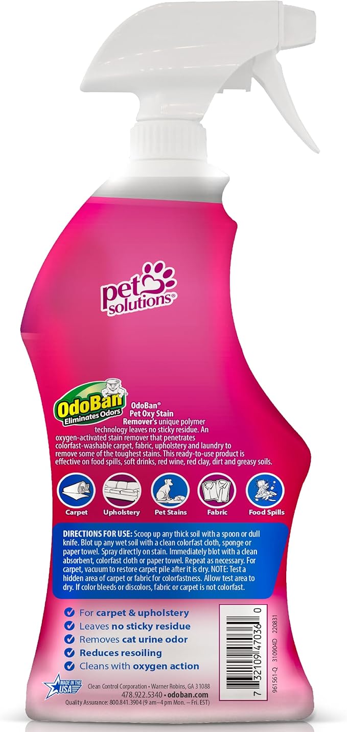 OdoBan Disinfectant Concentrate and Odor Eliminator, 2 Gallons, Fresh Linen Scent & Pet Solutions Neutral pH Floor Cleaner Concentrate, 1 Gallon, and Oxy Stain Remover, 32 Ounce Spray