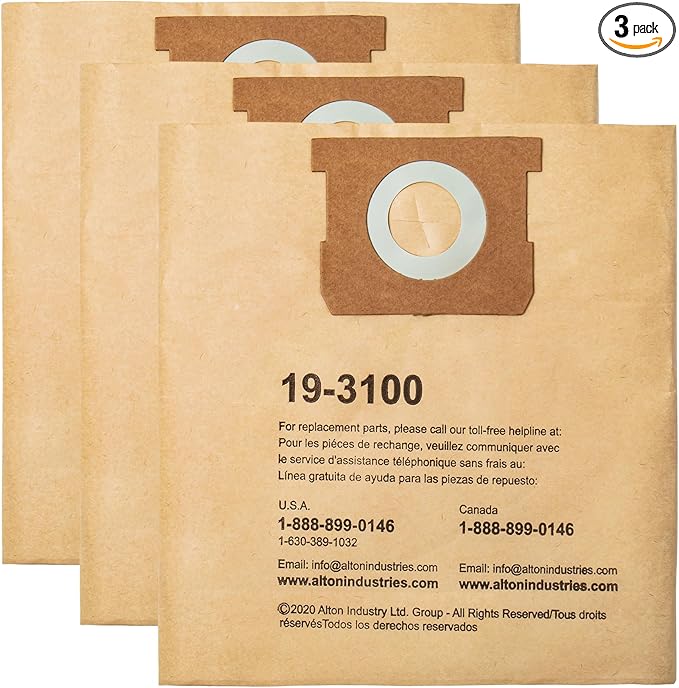 3 Pack STANLEY Filter Bag 19-3100, for 5-8 Gallon Wet/Dry Vacuum, Compatible with STANLEY SL18115 SL18115P SL18116 SL18116P SL18117 SL18701P-10A SL18410P-5A SL18410-5B and Porter-Cable PCX18406-5B