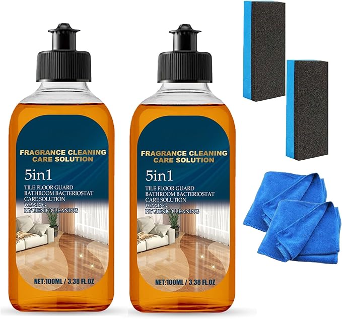 5 in 1 Floor Cleaner, Fragrance Cleaning Care Solution, Fast-Drying Floor Cleaner with Prebiotic-Inspired Formula, Stain and Odor Removal, Low-Residue Shine (2PCS)
