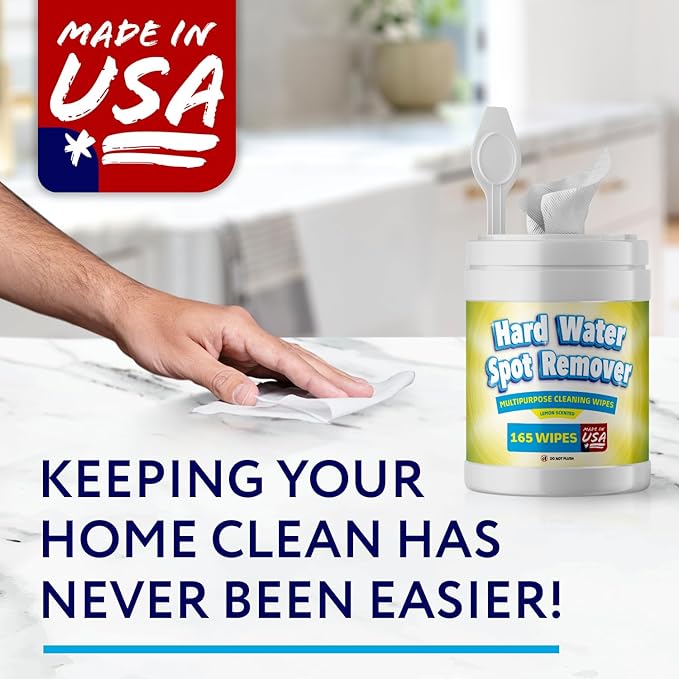 Impresa Vinegar Wipes - 165 ct - Hard Water Stain Remover Wipes for Glass, Shower & Car - Lemon Scent