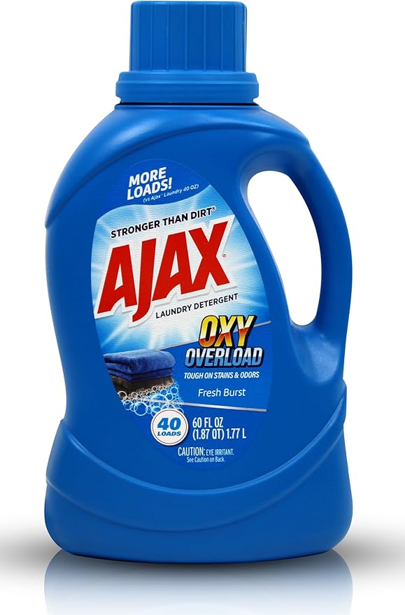 Ajax Oxy Overload Laundry Detergent Liquid, 60oz (Pack of 2) – Totally Awesome Cleaner with Deep Cleaning, Stain & Odor Removing power, HE Compatible, 80 Loads, Fresh Burst Scent