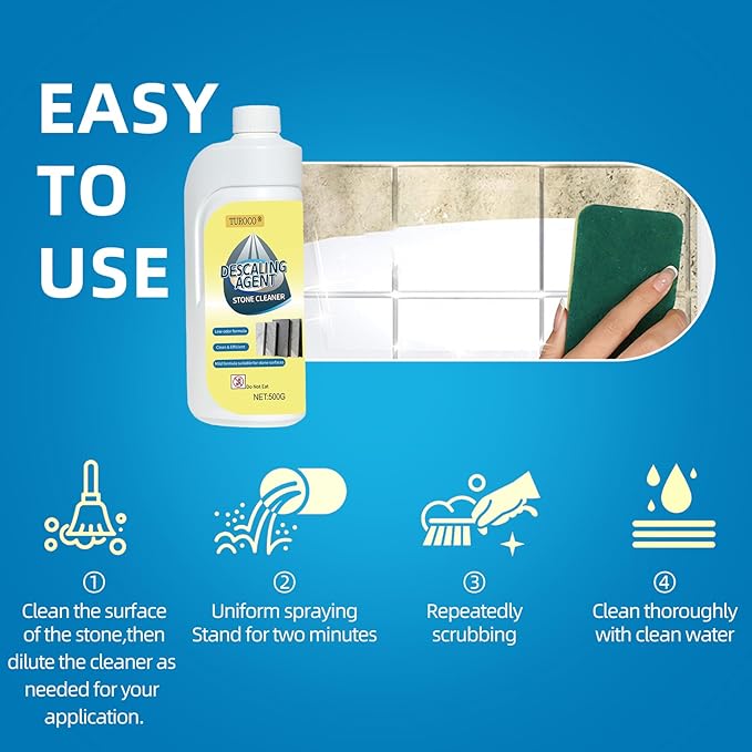 500ml Heavy-Duty Marble & Granite Cleaner –Yellowing & Limescale Remover for Tile, Concrete & Natural Stone – Restores Shine for Bathroom, Kitchen, Patio & Outdoor Stone Surfaces