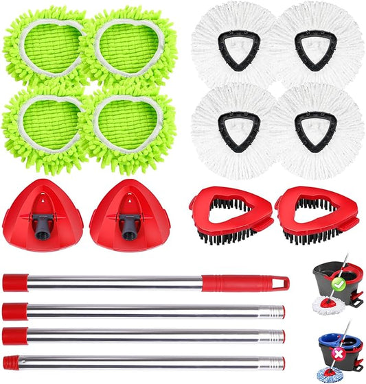 8 Pack Chenille Microfiber Spin Mop Replacements Head for Oceda EasyWring 1-Tank System,2 Mop Base Sets + 8 Pack Spin Mop Head with 30-58" Mop Handle(13PCS)