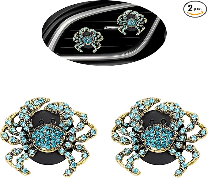 Beach Car Decor,Bling Crab Car Air Freshener Vent Clips,2pcs Coastal Blue Sea Crab Ocean Themed Decoration Accessories for Women,Refillable Diffuser