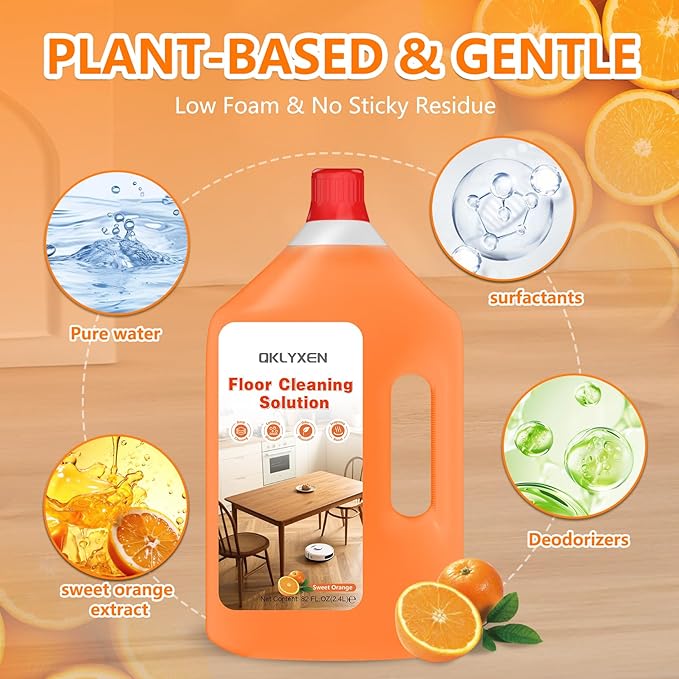 82 FL OZ/2.42 L Sweet Orange Scent Floor Cleaning Solution Compatible with Roborock Robot Vacuum (Qrevo/Q7/Q10/Saros 10R/F25), Floor Cleaner for All Robot Vacuums & Cordless Wet Dry Vacuum