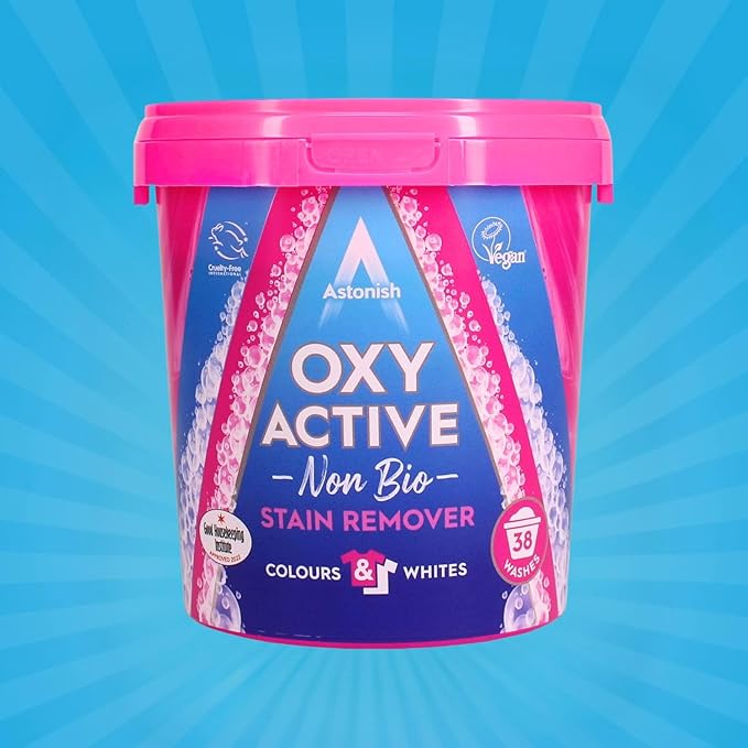 Astonish Oxy Active Fabric Stain Remover, Stain and Odour Eliminating, Fabric Brightening, Non Bio, 825g