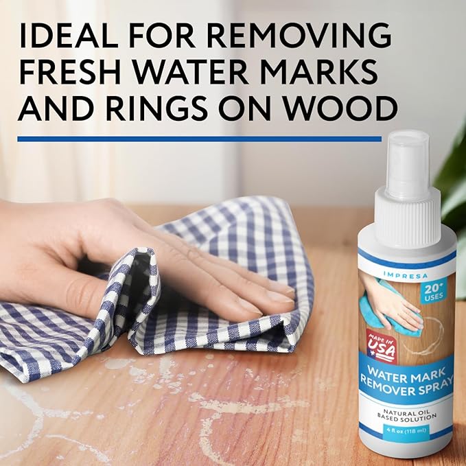 Impresa Wood Water Mark Remover Spray - Water Ring Removal & Wood Floor Cleaner - Concentrated Oil Formula & Furniture Polish - 4 fl oz, Pack of 1