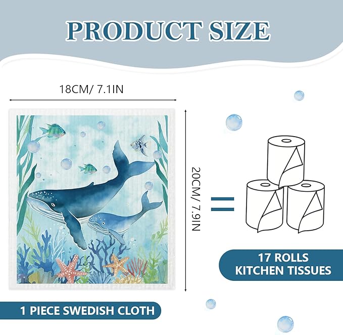 Mixed Ocean Animal Swedish Kitchen Dishcloths Dish Towels 6 Pack, Dish Towels for Kitchen, Swedish Dishcloth with Octopus, Paper Towels Reusable, Dish Cloth Towel Cleaning Wipe for Home Party